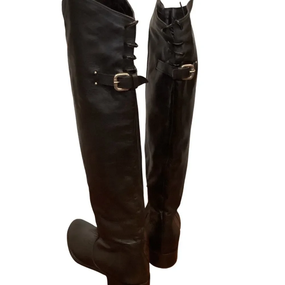 Eden Shoes black leather Over The Knee back buckle EU 37 Italy